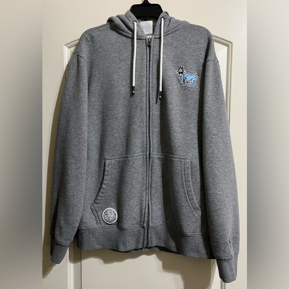 Grey Zip-Up Hoodie with Embroidered Dog Logo